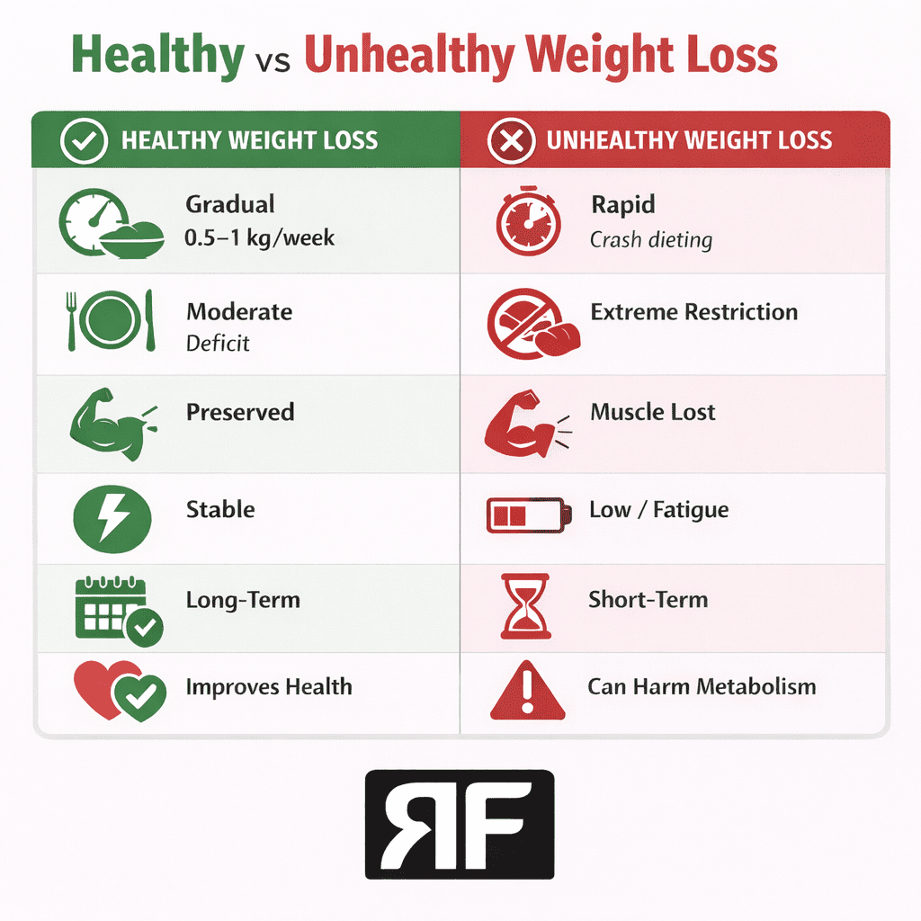 healthy vs unhealthy weight loss comparison infographic